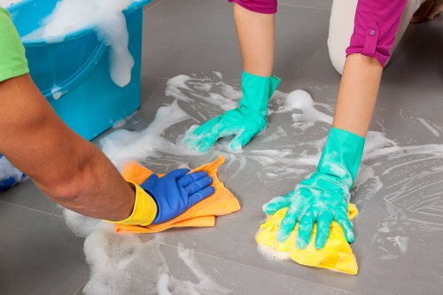 Carpet cleaner preparing equipment with safety awareness