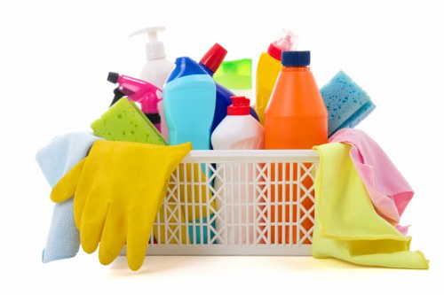 Technician inspecting a room for hazards before cleaning